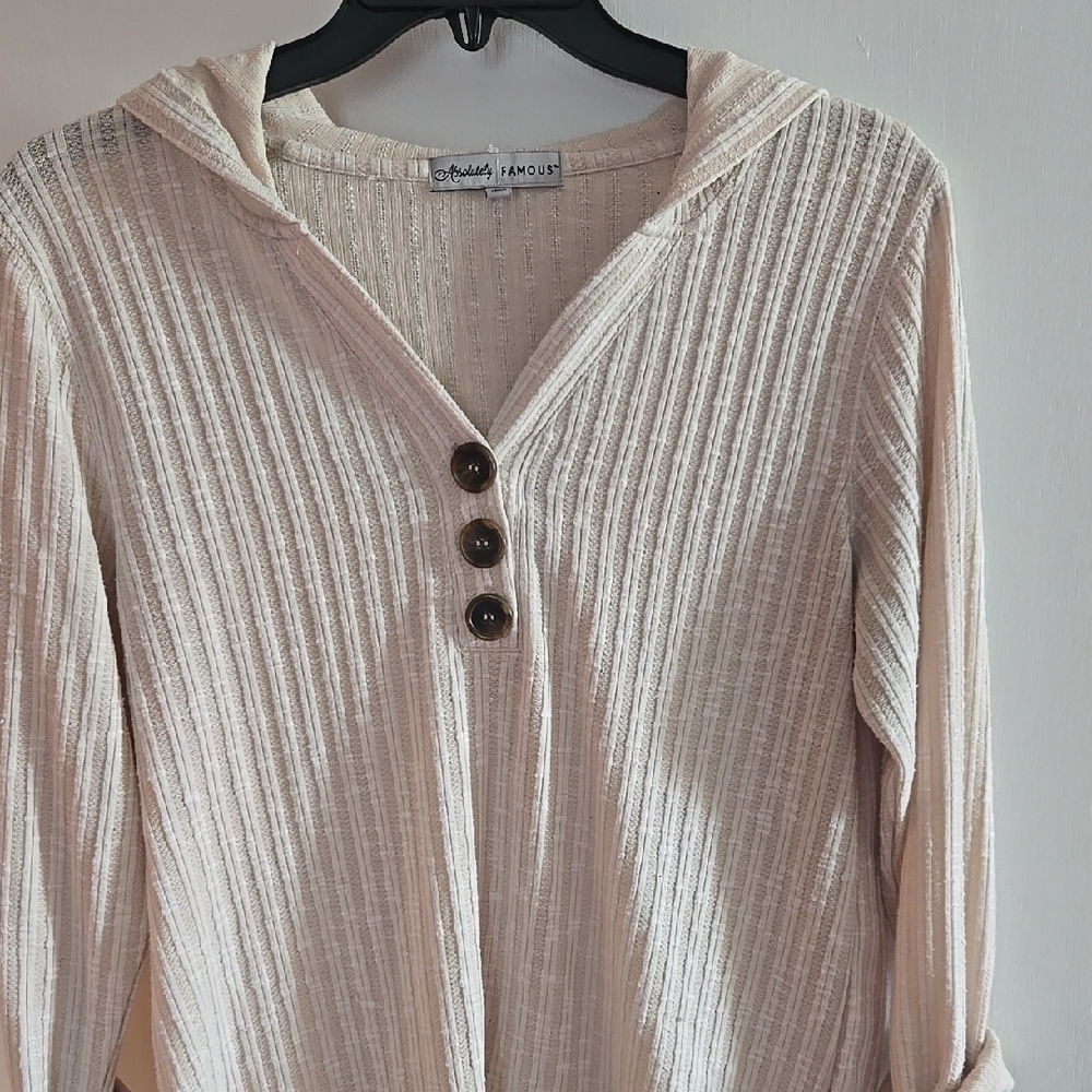 Absolutely Famous Cream Hooded Women's Top Long Sleeve. Perfect For Spring/fall